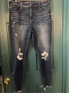 American Eagle Outfitters Dark Blue Distressed Skinny Jeans